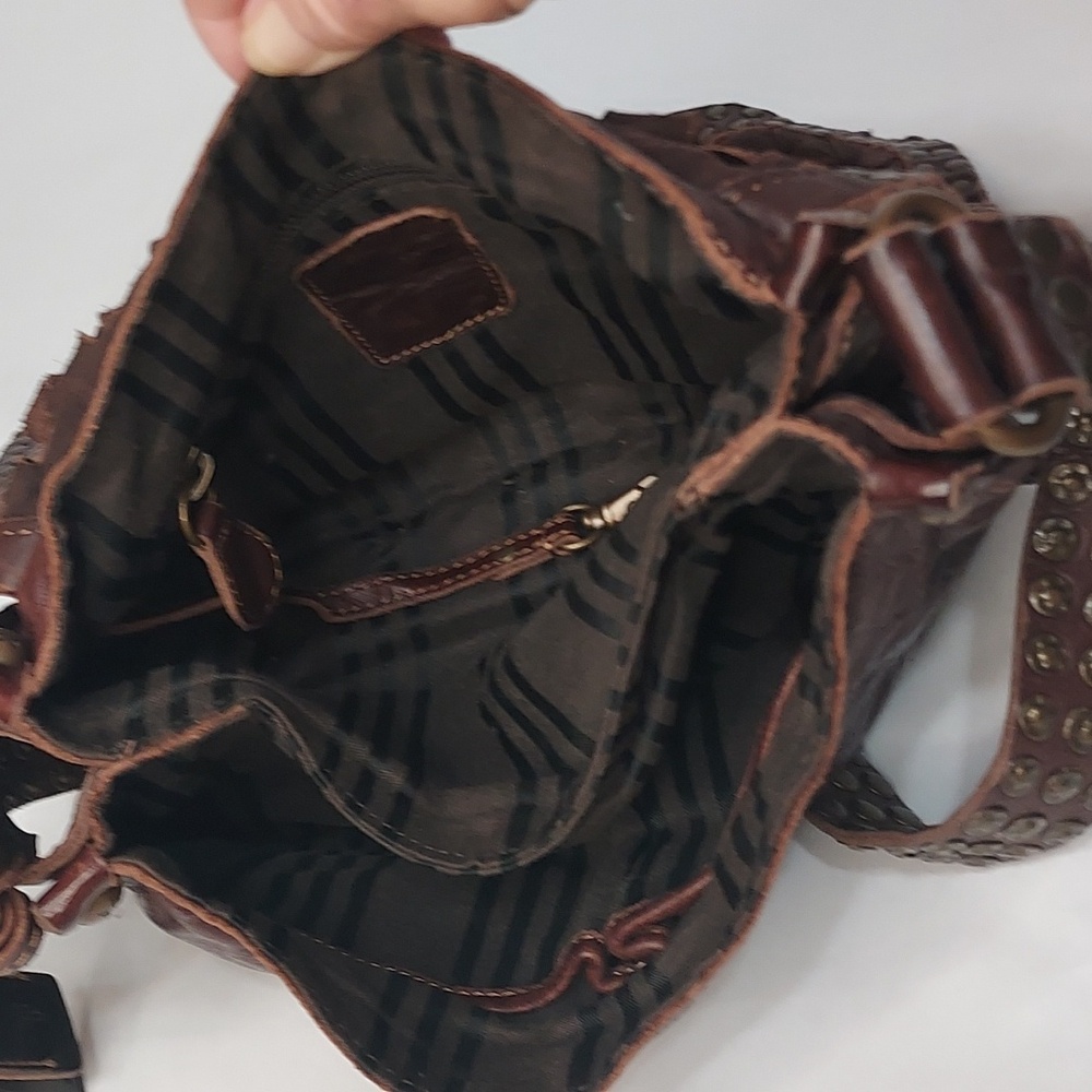 Frye Stacy Brown Woven Leather Shoulder Bag - Picture 3 of 5
